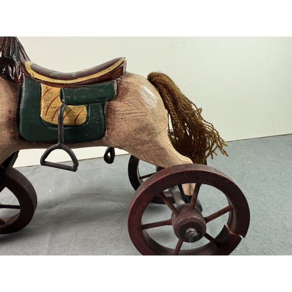 ANTIQUE VINTAGE HAND-CARVED and Painted WOODEN HORSE TRICYCLE DECOR SCULPTURE - Picture 8 of 8